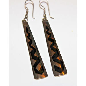 Vintage Alpaca Mexico Long Dangle Earrings – 3" Artisan Boho Drop – Mexican Silv